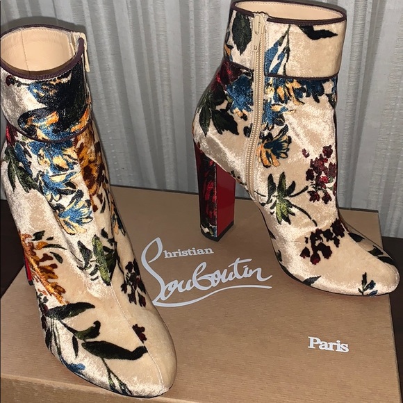 Christian Louboutin Shoes | Christian Louboutin Moulamax Floral Booties | Color: Brown/Cream | Size: 7.5 | Glossy023's Closet
